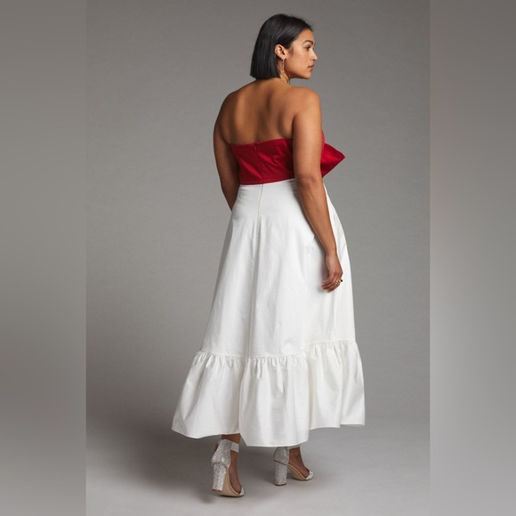 Anthropologie Hutch Red Colorblocked Bow-Tie Maxi Dress - Picture 2 of 11